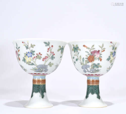 Pair Of Chinese Porcelain High Foot Tea Cup