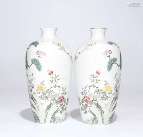 Pair Of Chinese Famille Rose Porcelain Vase