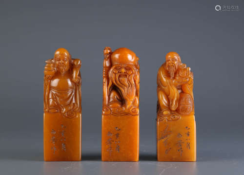 Set of 3 Pieces Chinese Soapstone Seal of Immortal