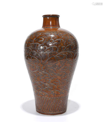 Chinese Tea Dust Glaze Porcelian Floral Vase