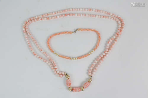 2 Pieces of Japanese AKA Coral Beads Necklace