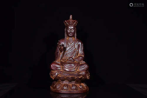 AN OLD BAMBOO CARVING MONK STATUE, QING DYNASTY