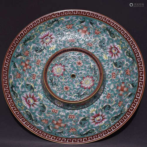 A FLOWER PATTERN COLOUR ENAMEL SALVER