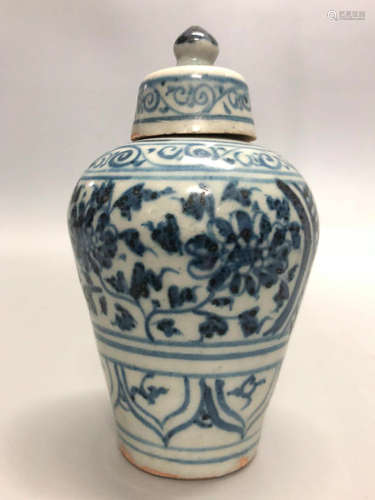14-16TH CENTURY, A PAIR OF BLUE&WHITE PLUM VASE, MING DYNASTY