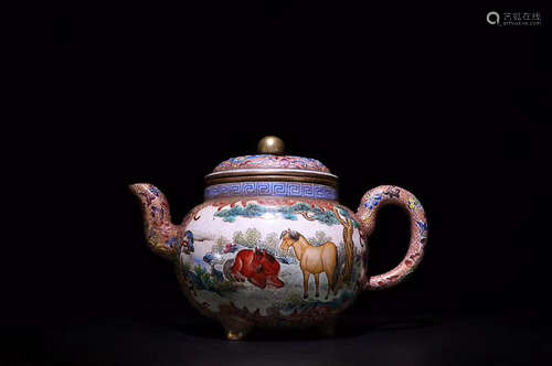 A FAMILLE ROSE RUYI THREE-FOOT TEAPOT