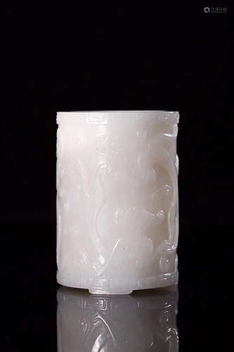 20TH CENTURY, A HETIAN JADE BRUSH POT, CHUANGHUI PERIOD