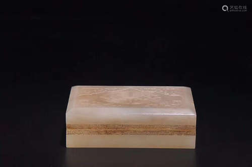 17-19TH CENTURY, A SHOU PATTERN HETIAN JADE BOX, QING DYNASTY