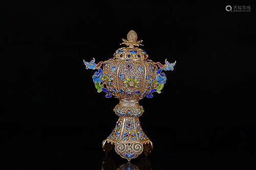 A QING DYNASTY SILVER GILD CENSER