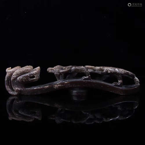 A HOOK DESIGN OLD HETIAN JADE HAND PIECE/ORNAMENT