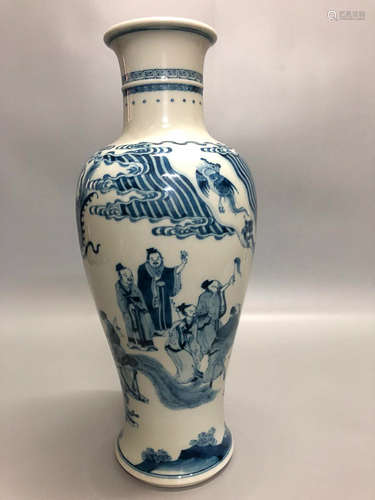 A BLUE&WHITE STORY DESIGN VASE