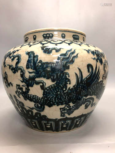 14-16TH CENTURY, A BLUE&WHITE DRAGON PATTERN JAR, MING DYNASTY