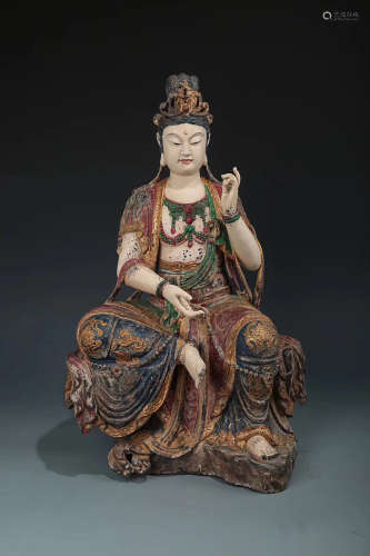 17-19TH CENTURY, A GUANYIN DESIGN FINE PAINTING CAMPHORWOOD FIGURE, QING DYNASTY