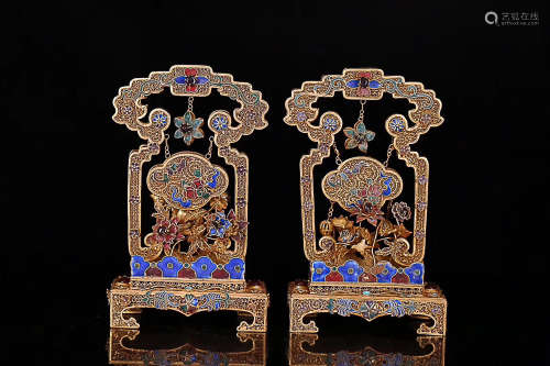 A PAIR OF GILT SILVER FILIGREE