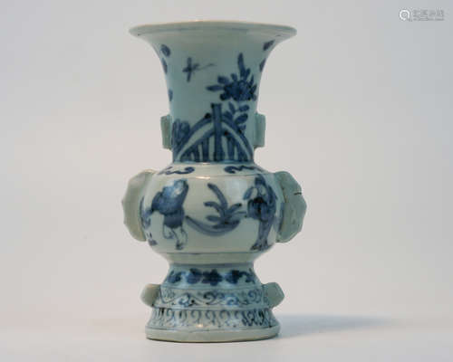 A BLUE AND WHITE FIGURE STORIES VASE