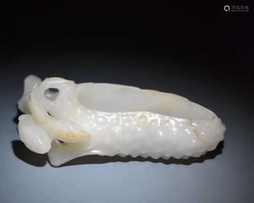 A HETIAN ZILIAO JADE CARVED BRUSH WASHER