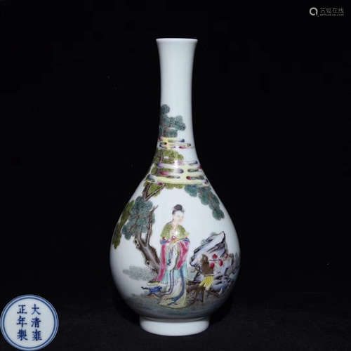 A FAMILLE-ROSE FIGURE PATTERN VASE WITH YONGZHENG MARK