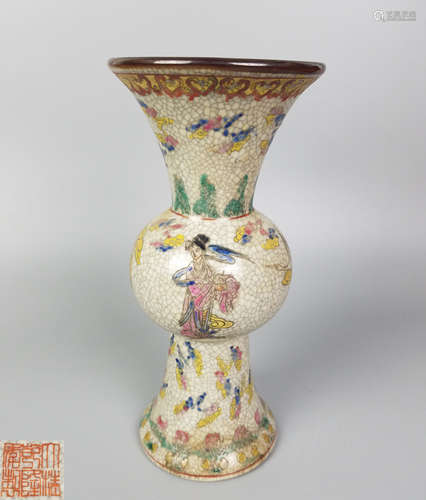 A FAMILLE-ROSE FIGURE STORY GU VASE