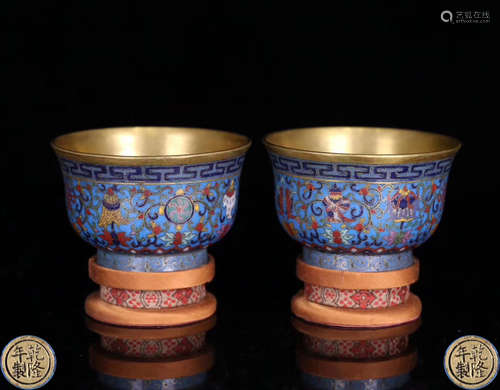 PAIR OF CLOISONNE ENAMEL BOWLS