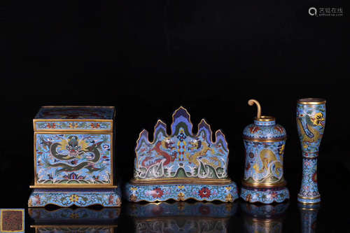 SET OF QIANLONG MARK CLOISONNE STUDY OBJECTS