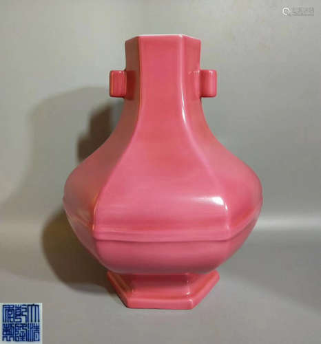 A CARMINE RED GLAZE DOUBLE-EAR VASE