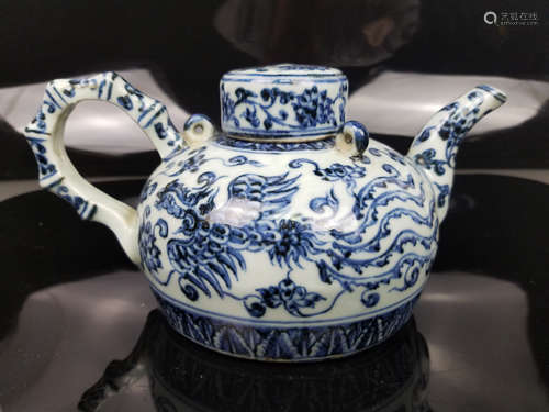 A BLUE AND WHITE PHOENIX POT