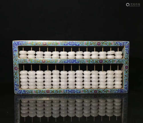 A HETIAN JADE BEADS CLOISONNE DECORATED ABACUS