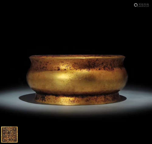 A GILT BRONZE MOLDED CENSER WITH MARK