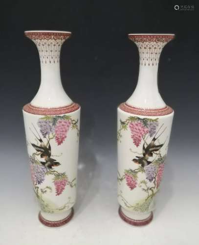 Liu Yucen, A Pair of Famille Rose Vases