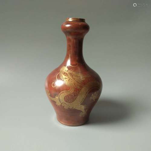 Yongzheng Mark, A Brown Glazed Gourd Vase