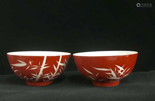 Guangxv Mark, A Pair of Coral Red Glazed Bowls