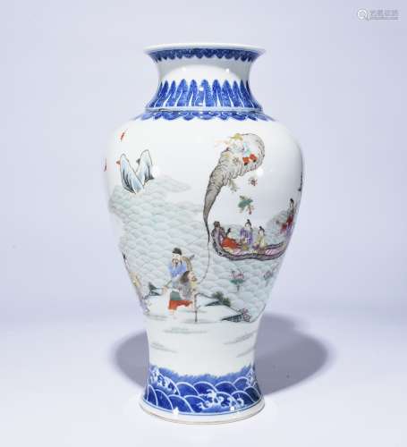 Qianlong Mark, A Blue and Famille Rose Vase