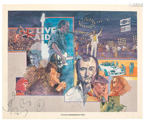 circa 1985, Live Aid: A commemorative print signed by various musicians who performed at the concert,