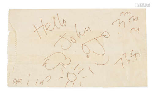 1973, John Lennon: A sketch on a paper bag,