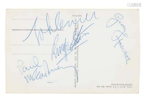 1966, The Beatles: An autographed publicity card and concert pass,