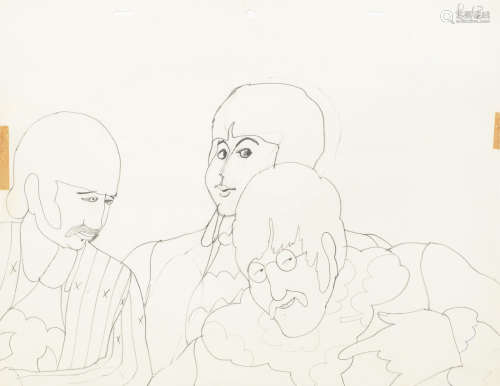 United Artists / Apple Films, 1968, 6 The Beatles: a group of original animation drawings of The Beatles from Yellow Submarine,