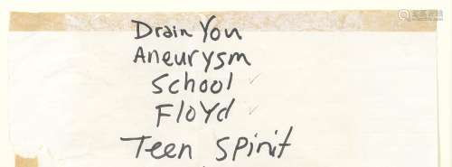 circa 1992, Nirvana: A setlist written by Kurt Cobain,
