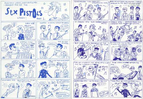 1977, Sex Pistols: Mark Jay's original art, 2nd draft, for the cartoon 'So Far',