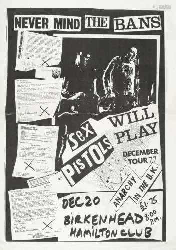 20th December 1976, Sex Pistols: A Birkenhead Hamilton Club/Never Mind The Bans poster,