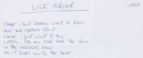 2000s, Oasis: Noel Gallagher's handwritten lyrics for Live Forever,