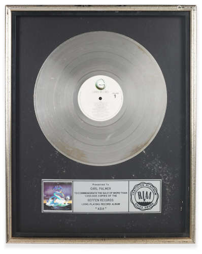 1980s, Asia: A 'Platinum' award for the album Asia, together with a Roger Dean Astra print,