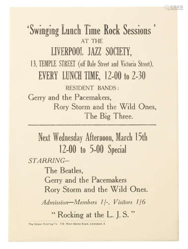 1961, The Beatles: A 'Swinging Lunch Time Rock Sessions' handbill,