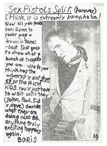 1978, Sex Pistols:  'Sex Pistols Split (forever)' flyer,