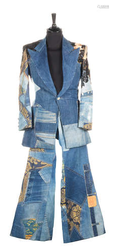 1973-74, 2 Elton John: A denim jacket and trouser suit by 'Bill Whitten's Workroom 27',