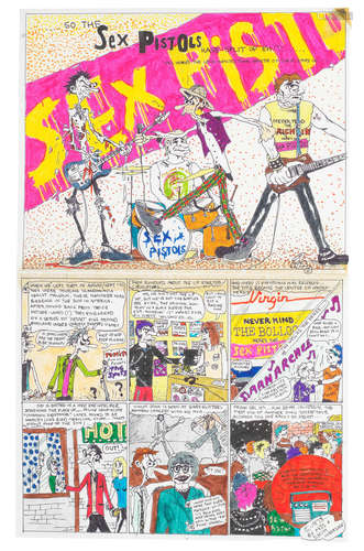 1978, Sex Pistols: Mark Jay's artwork for the cartoon 'So Far',