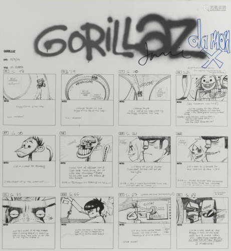 Parlophone, March 2001, 4 Gorillaz: Four storyboard lithographs for the single 19-2000,