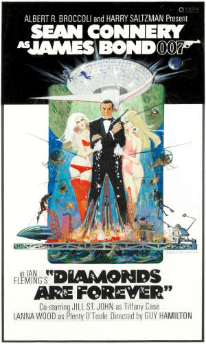 Eon Productions / United Artists, 1971, James Bond: A rare and original concept artwork for the stylish and iconic poster for  Diamonds Are Forever,