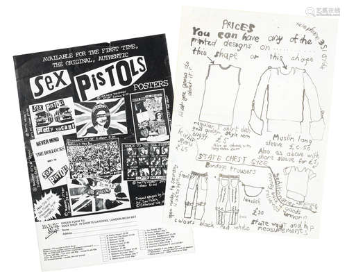 1977, Seditionaries/Sex Pistols: Two mail order flyers,