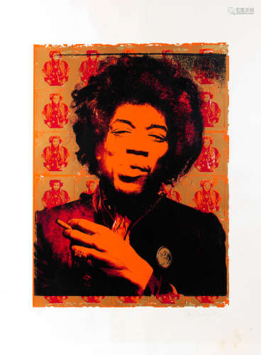1997, Gered Mankowitz (British, b. 1946): Purple Haze portrait print of Jimi Hendrix,