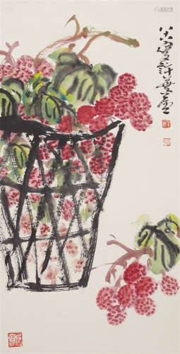CHINESE SCROLL PAINTING OF FRUIT IN BASKET