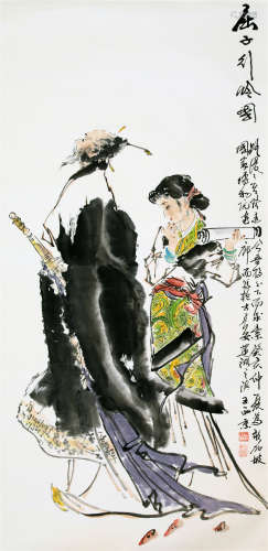 CHINESE SCROLL PAINTING OF SWORD MAN AND GRIL